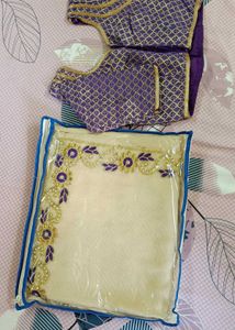 Elegant Creme Saree with Purple Blouse