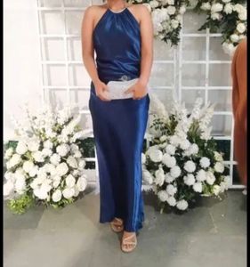 Halter Neck Backless Satin Midi Dress