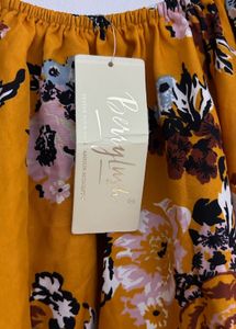 Berrylush Mustard Floral Printed Bardot Top