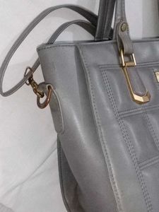 Gray Leather Tote Bag