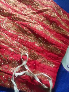 Girls Red &amp; Gold Embroidered Lehenga
