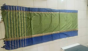 Green &amp; Blue Silk Sari with Gold Border, Blouse