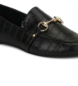 Black croc pu loafers shoe with Gold Chain