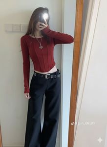 Dark Red Full sleeve Crop Top