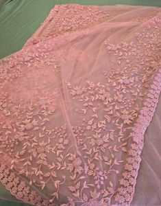Stone Studded Pink Floral Embroidered Saree