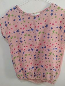 Cute Transparent Printed Light Pink Top With Size
