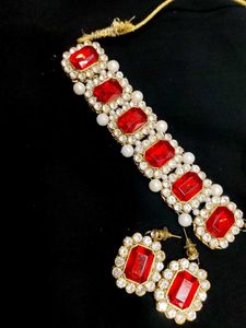 Red Stone &amp; Pearl Jewelry Set