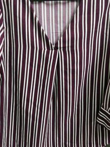 Elegant Maroon &amp; White Vertical Striped V-Neck Top