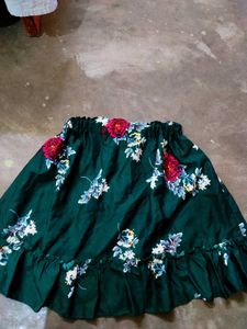 Dark green Floral Mini Skirt