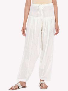 White Cotton Palazzos(Waist-26inches To 34 Inches)