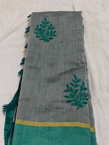 Elegant Grey Embroidered Saree with blouse