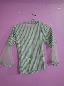 Striped Top with Mesh Sleeves