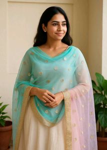 Net Dhupatta Blue And Baby Pink Mixed