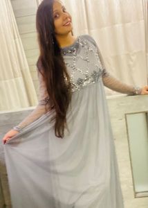 Elegant Gray Embellished Maxi Dress