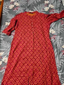Red Printed Kurta - Used In Very Good Condition