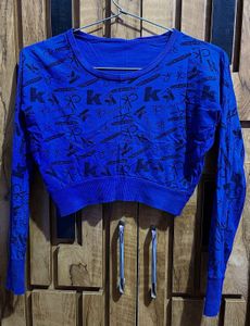 Blue Full Sleeves Crop Top