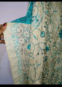 🖤White&amp;Blue Saree🖤