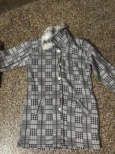 Plaid Coat with Faux Fur Collar