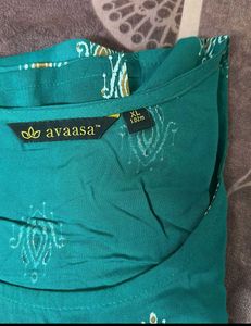 Avaasa Teal Printed Kurti - XL