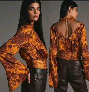 Anthropologie Floral Print Bell Sleeve Top
