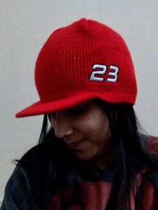 Red Knit Cap with Visor