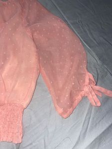 Pink Polka Dot Off-Shoulder Top