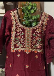 Maroon Velvet Pant Kameez Suit