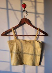 Yellow Ribbed Strappy Cropped Top