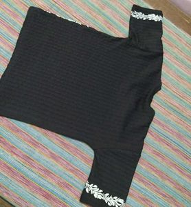 Black Tshirt With White Floral Work