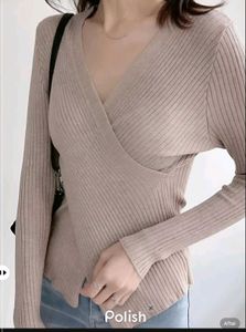 New With Tag Korean Chic Wrap Knit Top