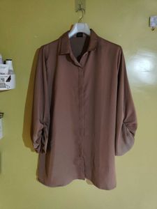 Korean Brown Long Baloon Sleeve Shirt