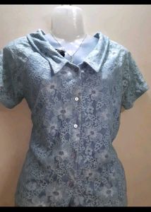 Vintage Blue Lace Peter Pan Collar Top✨