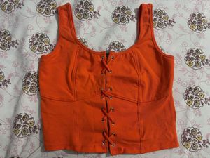 Orange Lace-Up Tank Top