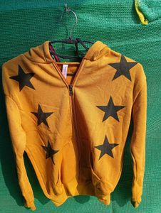 Starry Mustard Zip-Up Hoodie (Free size upto M)