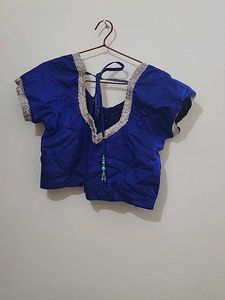 Blue Sari Blouse with Silver Trim
