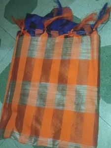 Orange And Blue Color Cotan Sadi With Baluse