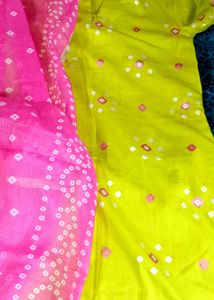 Kurthi Set Parrot Green Kurth Pink Dhuppatta 💖💖