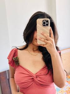 Coral Ruffle Crop Top