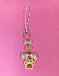Trendy Handmade Cat Paw Phone Charm with Bow