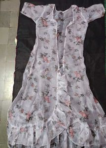 Floral Print Sheer Ruffle Dress