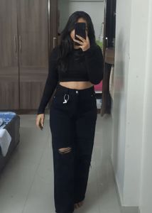 Urbanic Black Ribbed Straight Jeans