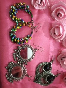 Boho Silver & Black Drop Earrings