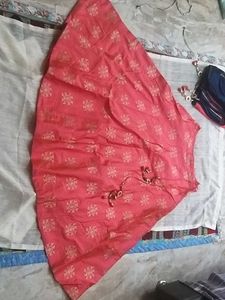 Red & Gold Foil Print Ethnic Skirt
