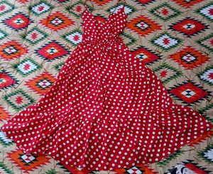 Red Polka Dot Fit &amp; Flare Midi Dress, Retro Style❤