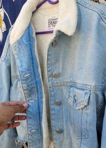 Zara Denim Jacket Women With Sherpa Collar