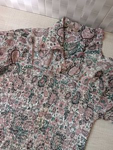 Paisley Print Smocked Blouse Top