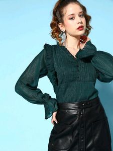 Green Bishop Sleeves Ruffles Georgette To T