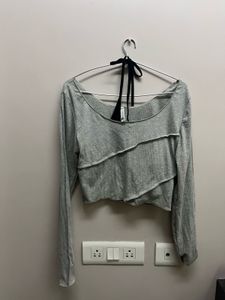 Grey Full Sleeve Crop Top