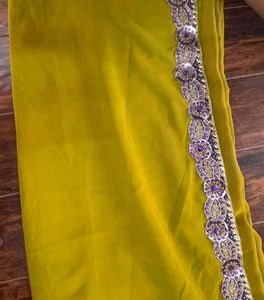 Mehendi-Olive Green Color Saree With Purple Border