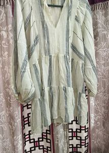H&amp;M Striped Mini Dress with Full Puff Sleeves